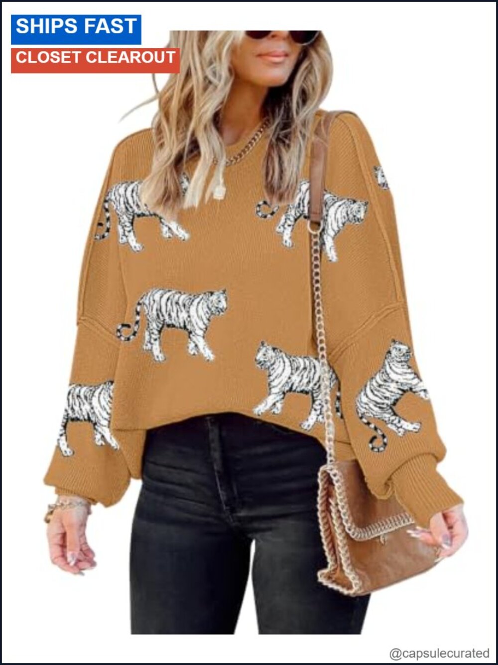 Womens Oversized Batwing Sleeve Knit Pullover Sweater Loose Baggy Crewneck